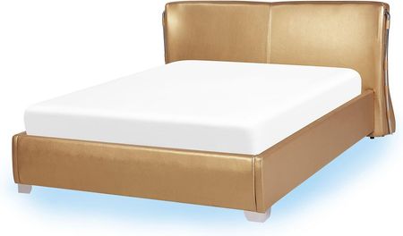 Beliani Podwójna rama łóżka skóra złota zakrzywiony zagłówek 140 x 200 cm z LED Paris