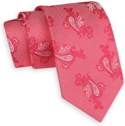 Różowy Klasyczny Szeroki Krawat -Angelo di Monti- 7 cm, Męski, Wzór Paisley, Łezki KRADM1661