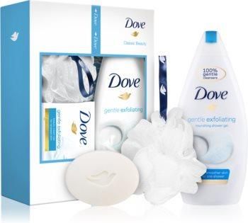 Dove Gentle Exfoliating odżywczy żel pod prysznic 250ml + mydło w kostce 100g + gąbka do mycia