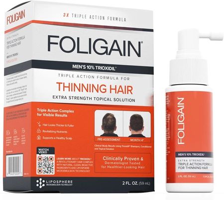 Foligain Triple Action 10% Trioxidil kuracja przeciw wypadaniu włosów, łysieniu dla Mężczyzn 59ml