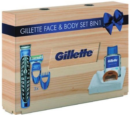 Gillette Drewniane Pudełko Upominkowe Styler + Woda Po Goleniu + Grzebień + Ręcznik 