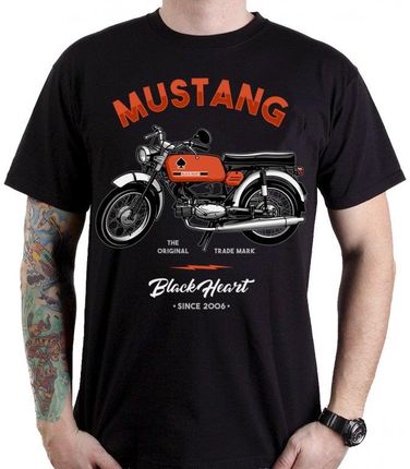 Koszulka T-shirt motocyklowy BLACK HEART Mustang, Czarny, XXL