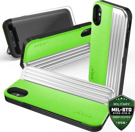 Zizo Zizo Retro Series - Etui Iphone X Z Kieszenią Na Karty + Podstawka + Szkło 9h Na Ekran (neon Green/silver) 