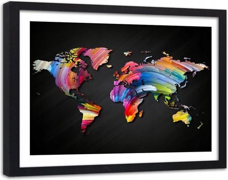 Obraz w ramie czarnej, Mapa świata z różnymi kolor