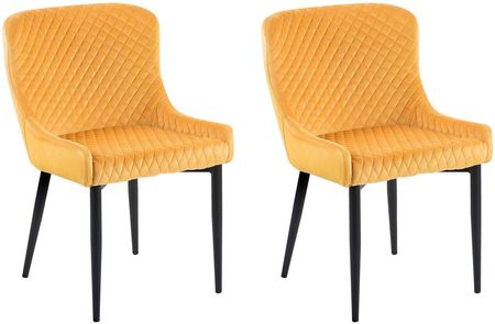 Beliani Nowoczesny zestaw 2 krzeseł do jadalni pikowane welurowe żółte Solano