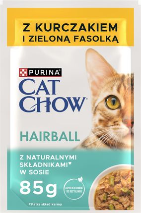 CAT CHOW Hairball Control Mokra karma dla kotów minimalizująca powstawanie kul włosowych z kurczakiem i zieloną fasolką w sosie 85g