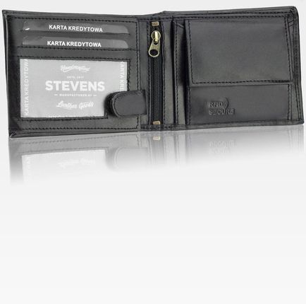 Portfel Męski Skórzany STEVENS Ochrona RFID Czarny - zdjęcie 4