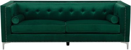 Beliani Sofa 3-osobowa zielona welurowa pikowana metalowe srebrne nogi Avaldsenes