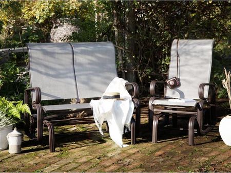 Beliani Krzesło ogrodowe bujane brązowe aluminium odporne na UV poliestrowe siedzisko Borgio