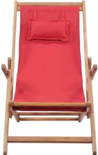 vidaXL Składany Leżak Plażowy Tkanina I Drewniana Rama Czerwony - zdjęcie 1