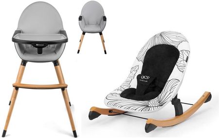 Kinderkraft Zestaw leżaczek bujaczek krzesełko FINIO + FINI biało-czarne