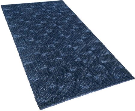 Beliani Dywan wełniany 80x150cm geometryczny wzór ręcznie tkany ciemnoniebieski Savran
