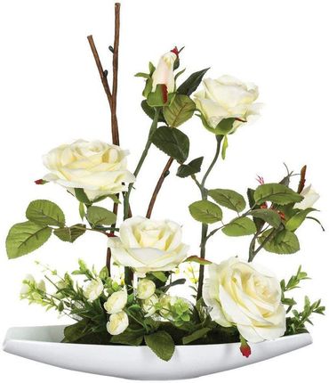 Atmosphera Sztuczna Roślina Bukiet Róż Biały 37cm
