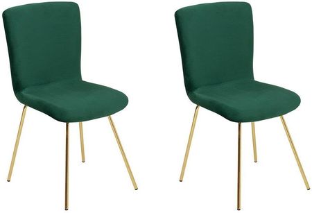 Beliani Zestaw 2 krzeseł tapicerowanych welurem do jadalni złote nóżki zielony Rubio
