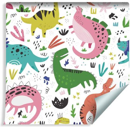 Muralo Tapeta Dla Dzieci - Kolorowe Dinozaury Na Białym Tle (235997374)