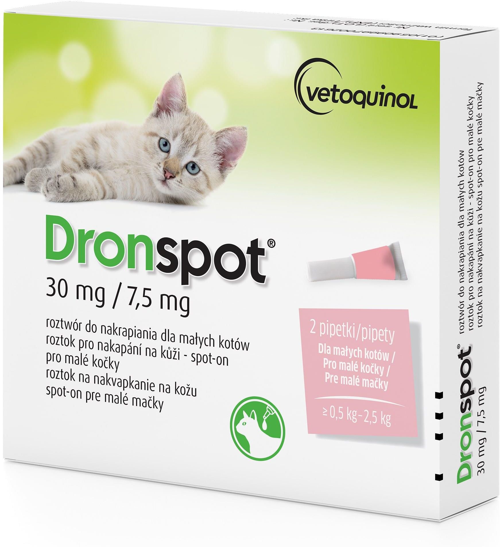 Vetoquinol Dronspot lek na odrobaczanie dla małych kotów 30mg/7,5mg - zdjęcie 1 Vetoquinol Dronspot lek na odrobaczanie dla małych kotów 30mg/7,5mg