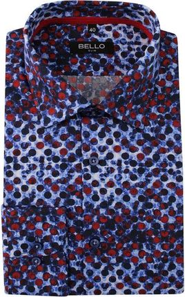 Kolorowa Koszula Wizytowa, Długi Rękaw - BELLO - Taliowana, w Czerwone Kropki, Abstrakcyjna KSDWBELLOBS063
