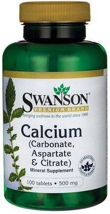 Swanson Calcium (Węglan, Asparaginian, Cytrynian) 500Mg 100 Tabl