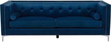 Beliani Sofa 3-osobowa niebieska welurowa pikowana metalowe srebrne nogi Avaldsenes