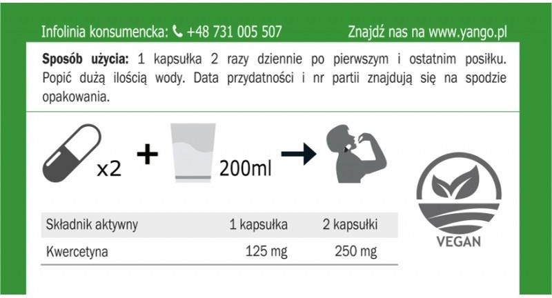 Yango KWERCETYNA DWUWODNA 125 mg Alergia Odporność 120 kaps