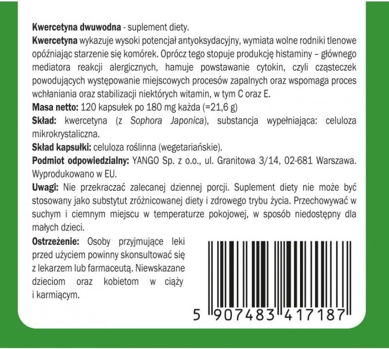 Yango KWERCETYNA DWUWODNA 125 mg Alergia Odporność 120 kaps