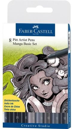 Zestaw 8 Pisaków Pitt Artist Pen Manga Faber-Castell (Odcienie Czerni I Szarości)