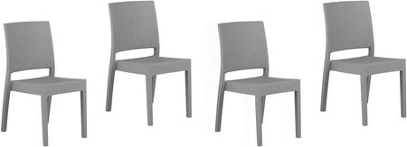 Beliani Zestaw 4 krzeseł ogrodowych sztaplowanych tworzywo sztuczne jasnoszary Fossano