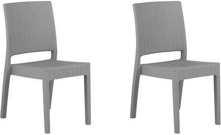 Beliani Zestaw 2 krzeseł ogrodowych sztaplowanych tworzywo sztuczne jasnoszary Fossano