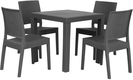 Beliani Nowoczesny zestaw mebli ogrodowych kwadratowy stół 4 krzesła szary Fossano