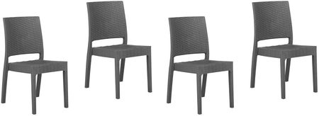 Beliani Zestaw 4 krzeseł ogrodowych sztaplowanych tworzywo sztuczne szary Fossano