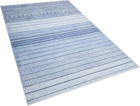 Beliani Ręcznie tkany dywan z wiskozy 140 x 200 cm w paski niebieski Yardere