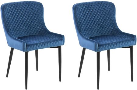 Beliani Nowoczesny zestaw 2 krzeseł do jadalni pikowane welurowe niebieskie Solano