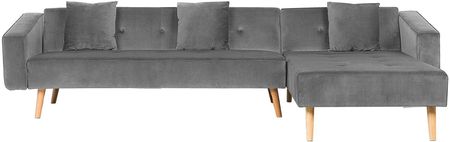 Beliani Narożnik welurowy lewostronny sofa rozkładana pikowane oparcie szary Vadso