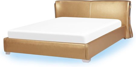 Beliani Podwójna rama łóżka skóra złota zakrzywiony zagłówek 180 x 200 cm z LED Paris