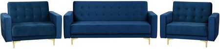 Beliani Zestaw wypoczynkowy rozkładany 5-osobowy sofa fotele welurowy niebieski Aberdeen