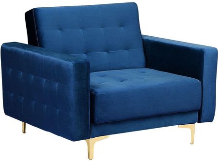 Beliani Modułowy fotel rozkładany pikowany złote nogi welurowy niebieski Aberdeen