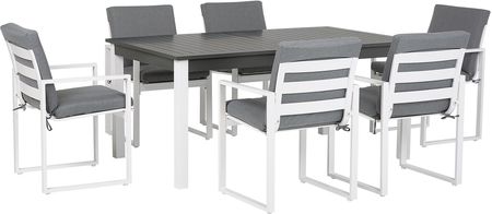 Beliani Zestaw 6 krzeseł ogrodowych metalowa rama poduchy siedziskowe biały szary Pancole