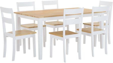 Beliani Zestaw do jadalni stół i 6 krzeseł drewnianych białe wykończenie do kuchni Georgia