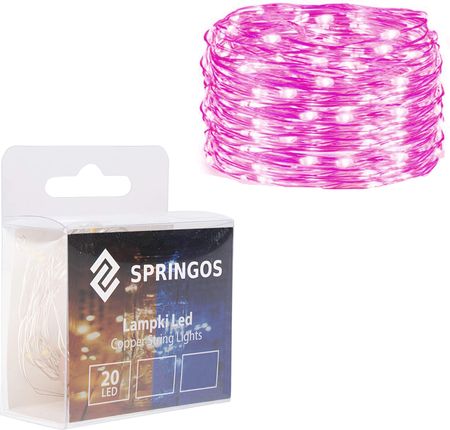 Springos Lampki 20 Led Druciki Mikro Różowe