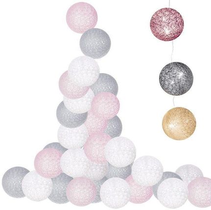 Springos Lampki Dekoracyjne Cotton Balls Led 20 Kul Różowe Szare