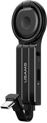 USAMS Adapter AU11 2w1 USB-C - 3,5mm +USB-C + ring holder czarny