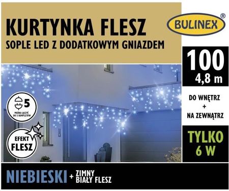 Bulinex Kurtyna Zewnętrzna Sople 100 Led Flesz 4 8 M Niebiesko Biała