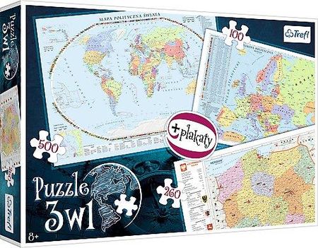Trefl Puzzle 100el. Mapa Polski Europy Świata 90950