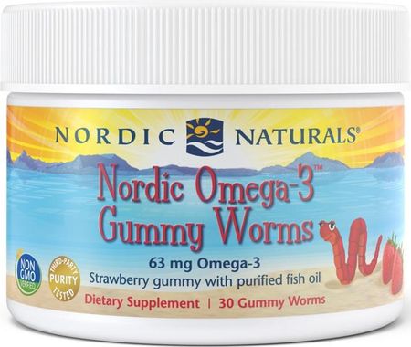 Nordic Naturals Omega-3 Gummy Worms 63mg Smak Truskawkowy 30 żelek
