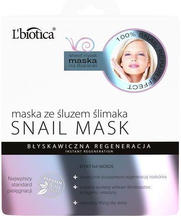 L'biotica Maska na tkaninie ze śluzem ślimaka - błyskawiczna regeneracja 23 ml