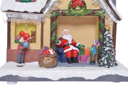 Ewax Domek Świąteczny Beżowy Mikołajem I Z Ledowym Oświetleniem 19X12X19 cm