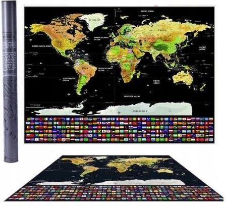 Mapa świata zdrapka 42x30cm kolory