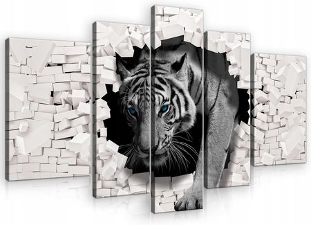Obraz do salonu Tygrys Mur duży tryptyk 3D 170x100
