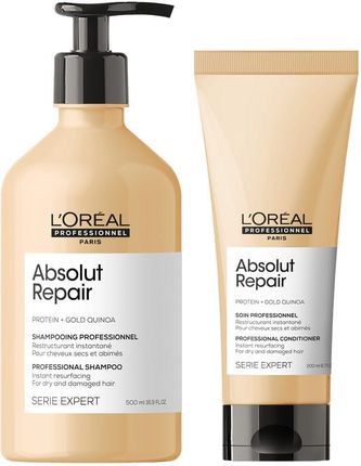 L'Oréal Absolut Repair Gold odbudowujący zestaw do włosów zniszczonych szampon 500ml, odżywka 200ml