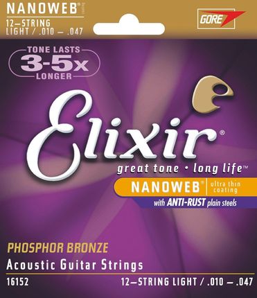Elixir 16152 10-47 - struny do gitary akustycznej, 12-strunowej